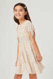 GN4671 IVORY Girls Ditsy Floral Puff Tie Sleeve Tiered Dress Side