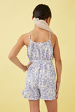 GN4679 BLUE Girls Floral Print Belted Sleeveless Romper Back