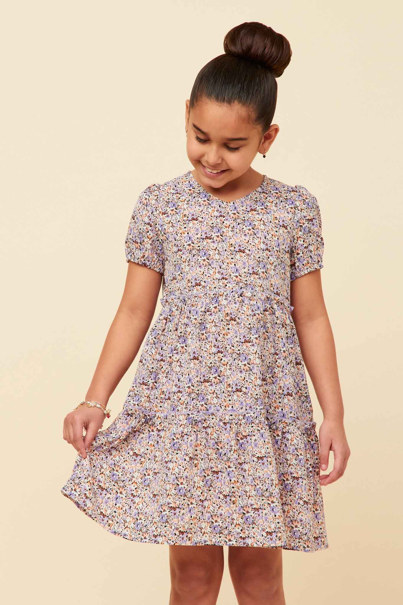 Ditsy Floral Tiered Puff Sleeve V Neck Dress