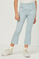 GN4705 DENIM Girls Button Closure Checkered Pants Front