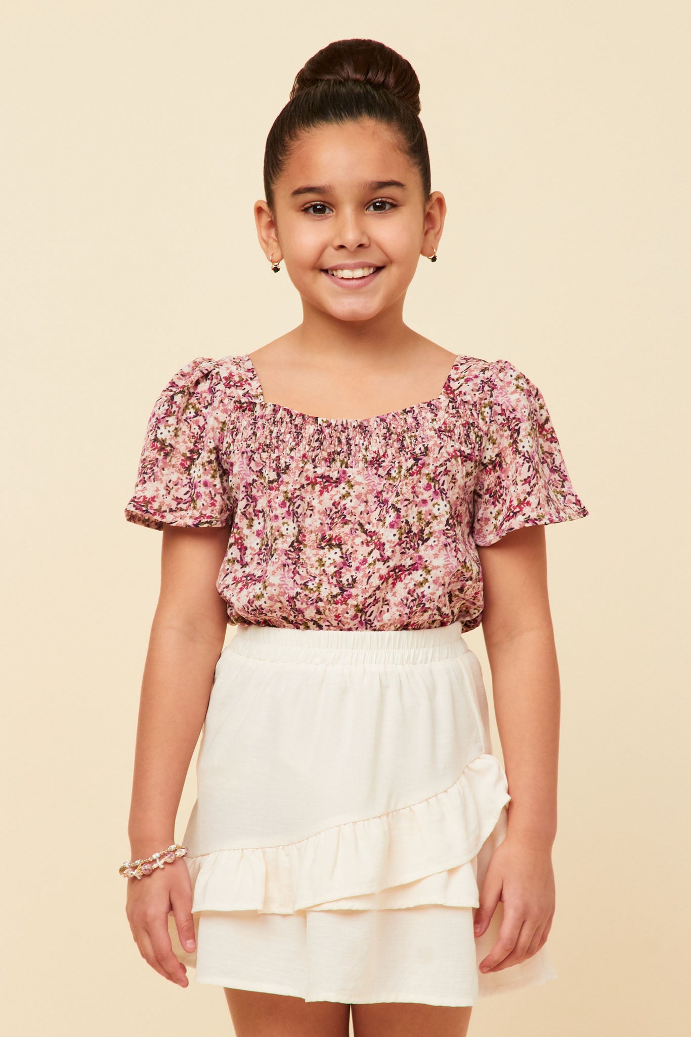 Floral Flutter Sleeve Smocked Top