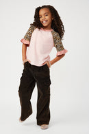 GS0001 Pink Smithsonian Cheetah Sleeve Raglan Knit Top Full Body