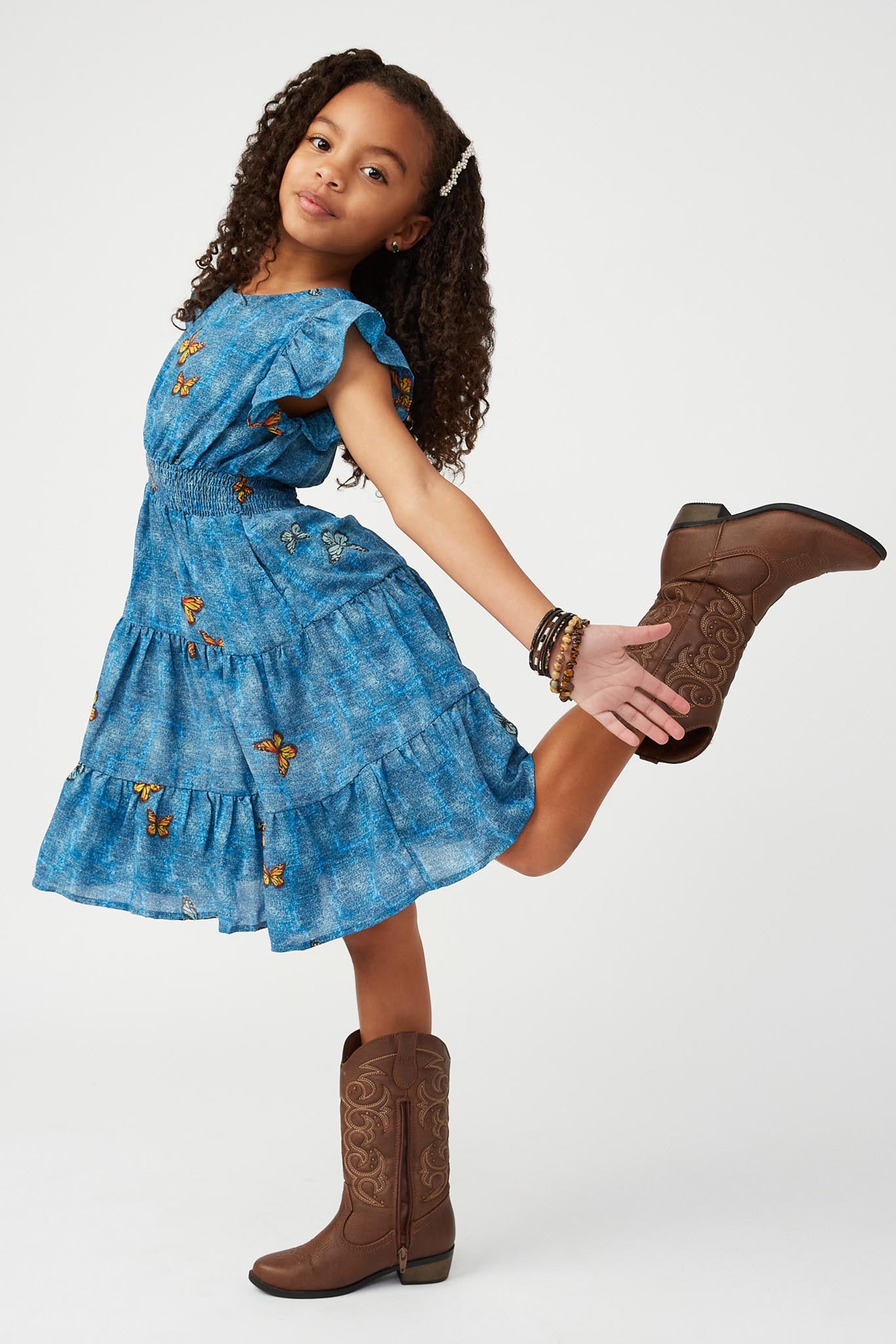 Girls Waist Smocked Butterfly Dress | Cute Girls' Clothes Blue / XL Blue *girl's Dresses Midi Dresses Hayden Girls Girls Waist Smocked Butterfly Dress | Cute Girls' Clothes Blue / XL Blue *girl's Dresses Midi Dresses Hayden Girls