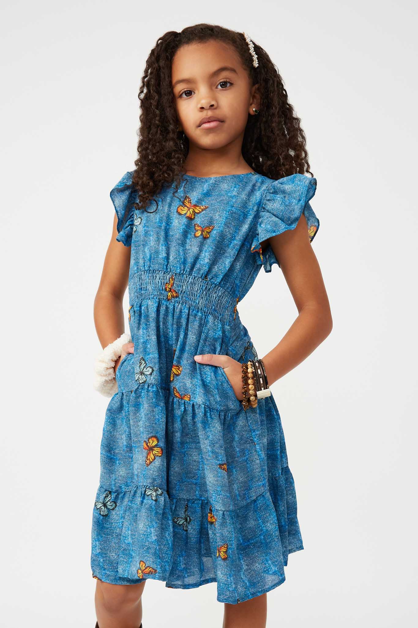 Girls Waist Smocked Butterfly Dress Girls Waist Smocked Butterfly Dress
