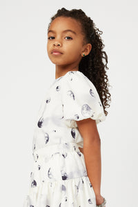 GS0013 Off White Smithsonian Moon Phase Satin Puff Sleeve Top Side