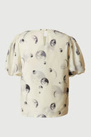 GS0013 Off White Smithsonian Moon Phase Satin Puff Sleeve Top Back