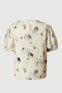 GS0013 Off White Smithsonian Moon Phase Satin Puff Sleeve Top Back