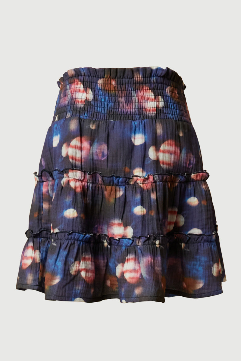 Smithsonian Planet Print Smocked Ruffle Skirt