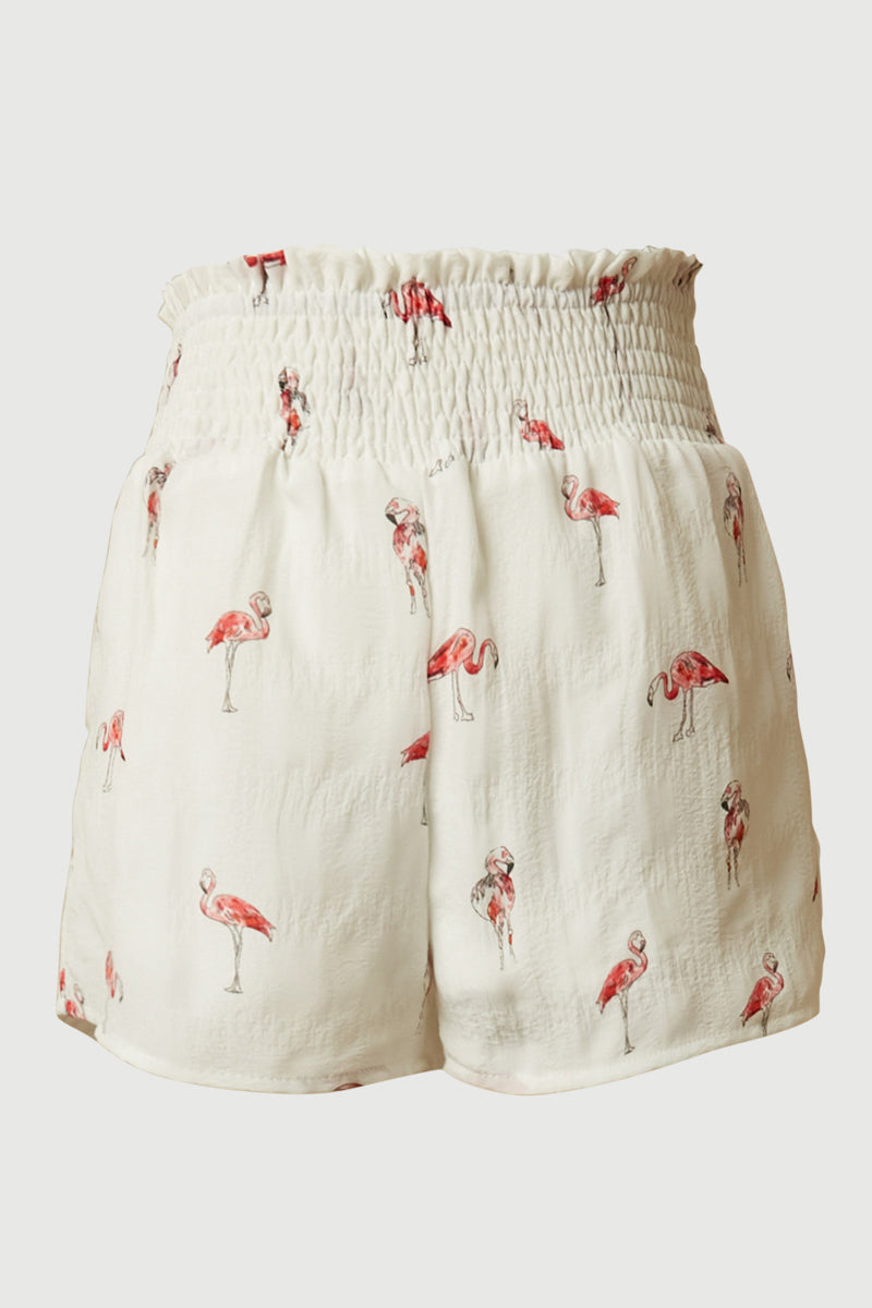 Smithsonian Smocked Waist Flamingo Print Shorts