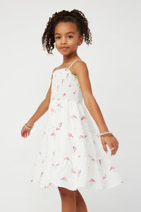 GS0021 Off White Smithsonian Smocked Flamingo Print Tank Dress Side