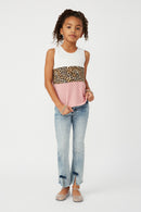 GS0024 Pink Smithsonian Cheetah Print Block Knit Tank Full Body