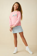 GS0030 Pink Smurfs Scooter Patch French Terry Sweatshirt Pose