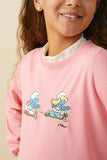 GS0030 Pink Smurfs Scooter Patch French Terry Sweatshirt Detail