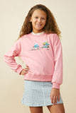 GS0030 Pink Smurfs Scooter Patch French Terry Sweatshirt Front 2