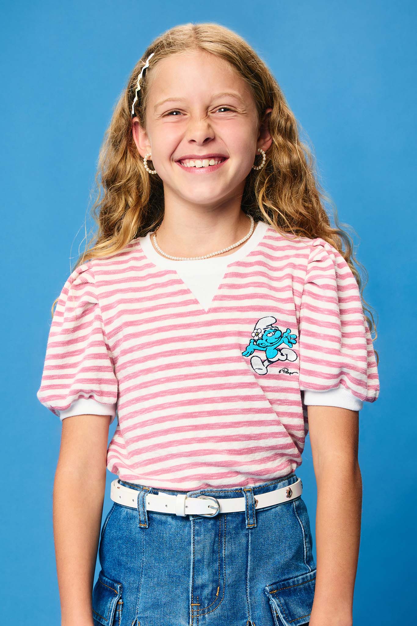 Smurfs Vanity Smurf Patch Striped Knit T Shirt