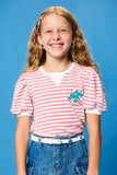 GS0031 Pink Smurfs Vanity Smurf Patch Striped Knit T Shirt Pose