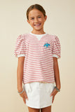 GS0031 Pink Smurfs Vanity Smurf Patch Striped Knit T Shirt Front
