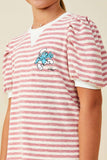 GS0031 Pink Smurfs Vanity Smurf Patch Striped Knit T Shirt Detail