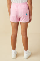 GS0033 Pink Smurfs Vanity Smurf Patch Pocket Terry Shorts Back