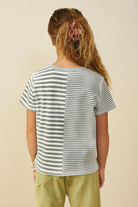 GS0034 Heather Grey Smurfs Vanity Smurf Patch Mixed Stripe T Shirt Back