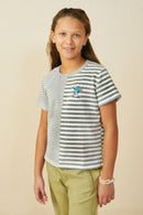 GS0034 Heather Grey Smurfs Vanity Smurf Patch Mixed Stripe T Shirt Front 2