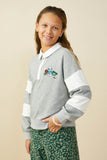 GS0036 Heather Grey Smurfs Floral Large Graphic French Terry Rugby Shirt Side 2