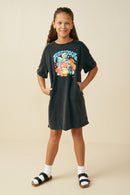 GS0037 Black Smurfs Just Cool Large Graphic Garment Washed T Shirt Dress Pose