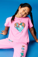 GS0038 Pink Smurfs Love More Graphic T Shirt Front