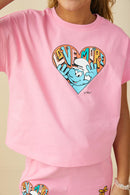 GS0038 Pink Smurfs Love More Graphic T Shirt Detail