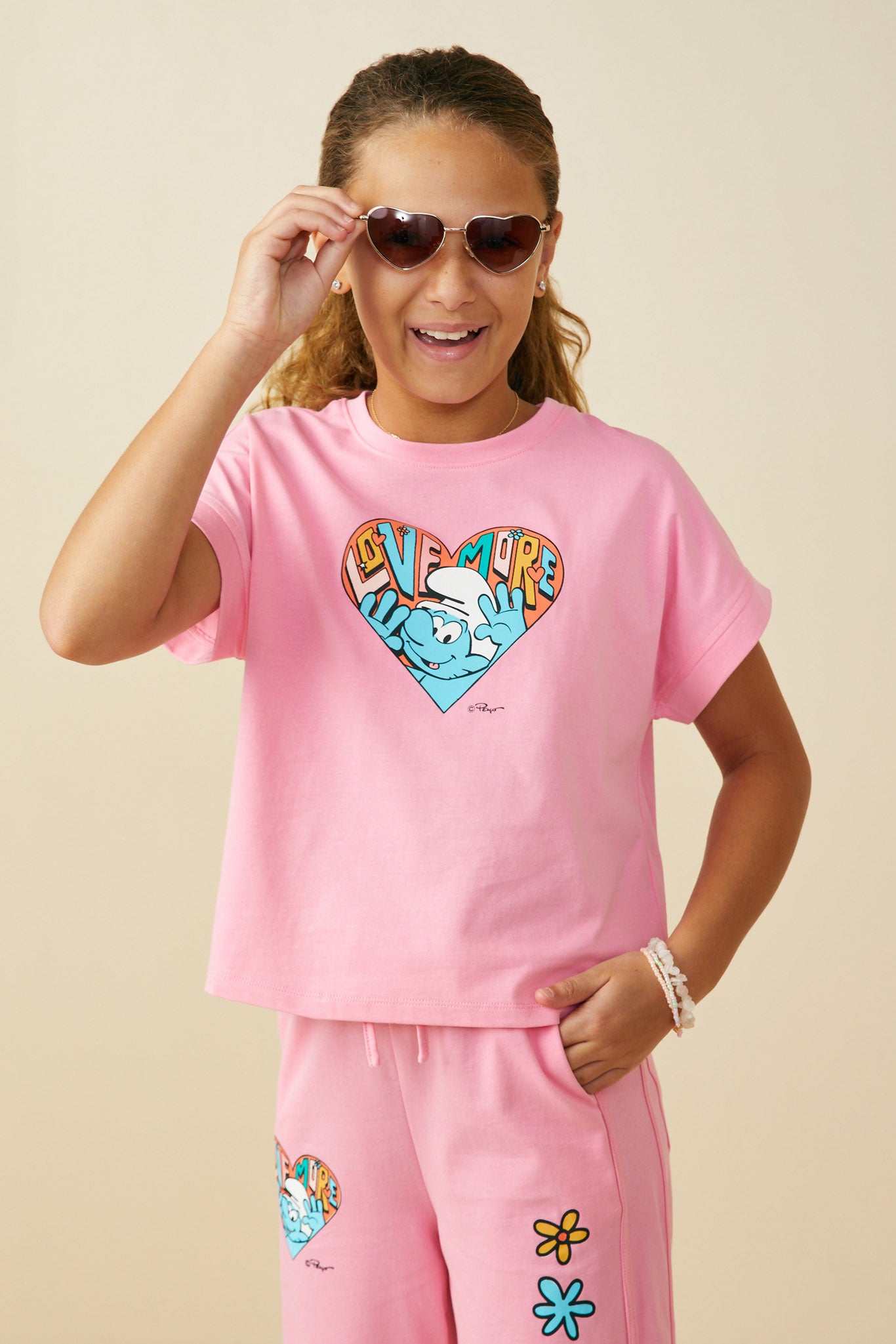 GS0038 Pink Smurfs Love More Graphic T Shirt Front 2