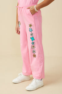 GS0039 Pink Smurfs Love More Graphic Wide Leg Sweat Pants Side