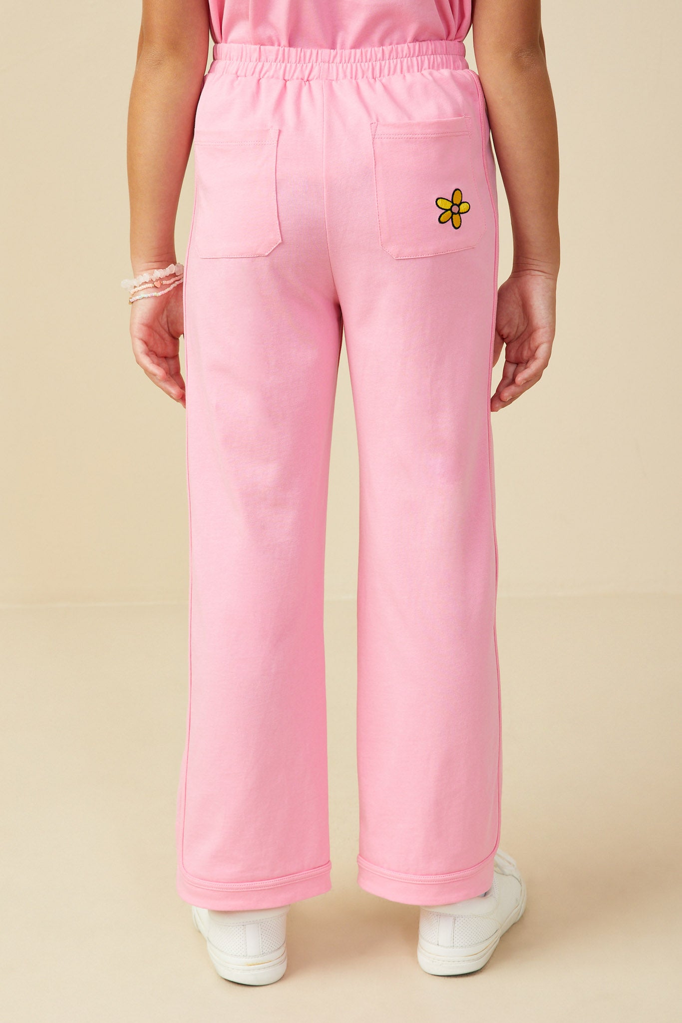 GS0039 Pink Smurfs Love More Graphic Wide Leg Sweat Pants Back