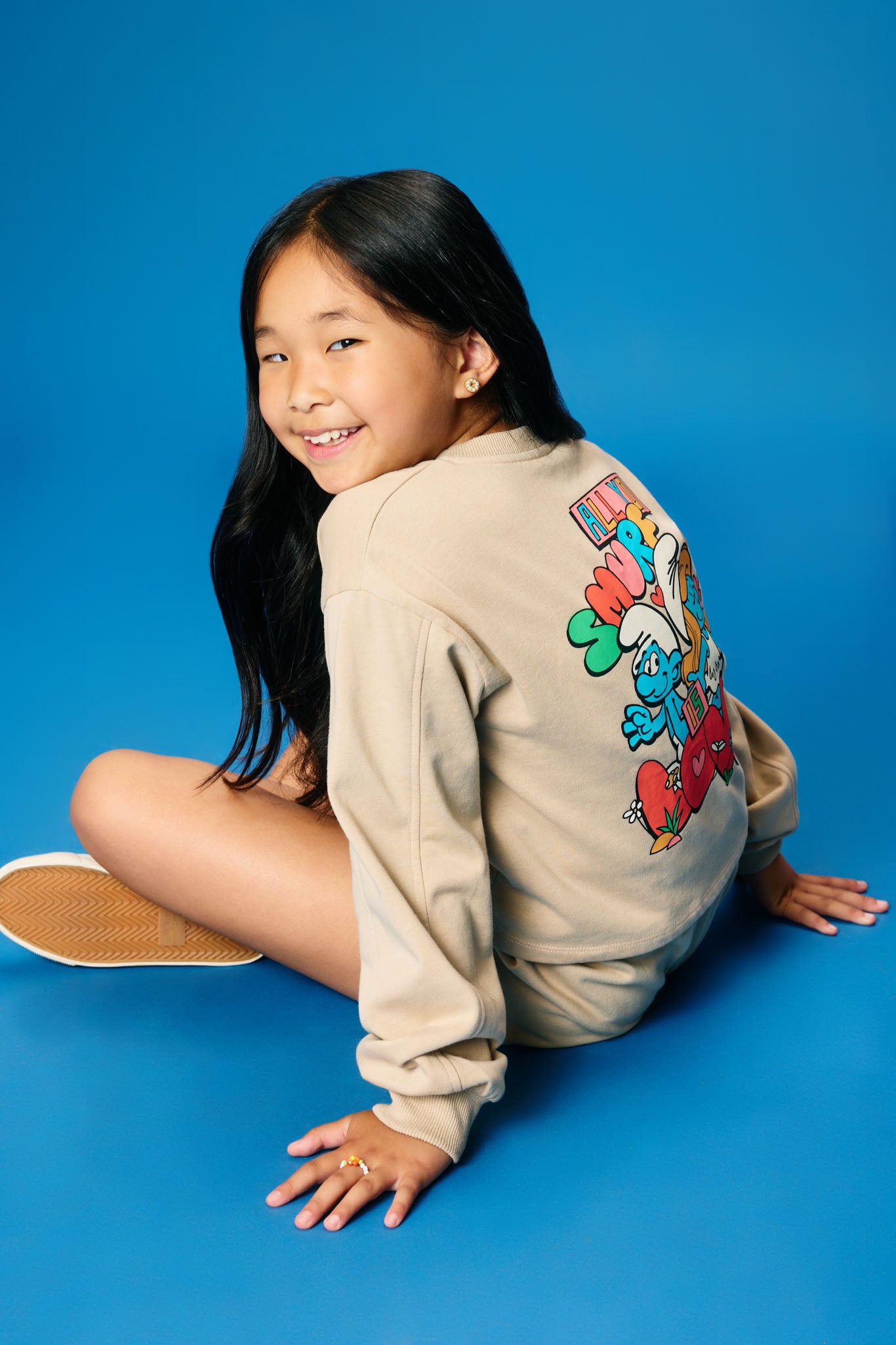 Smurfs All You Need is Love Graphic Garment Washed Sweatshirt