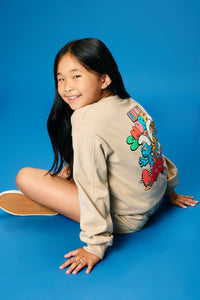 GS0040 Tan Smurfs All You Need is Love Graphic Garment Washed Sweatshirt Side