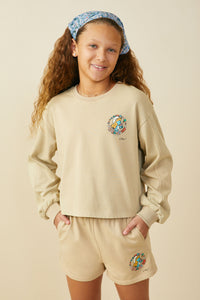 GS0040 Tan Smurfs All You Need is Love Graphic Garment Washed Sweatshirt Back Front