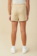 GS0041 Tan Smurfs Floral Smurfette Elastic Waist Garment Washed Shorts Back