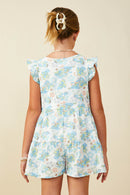 GS0044 Blue Smurfs All Over Printed Flutter Sleeve Gauze Romper Back