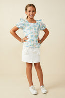 GS0045 Blue Smurfs All Over Printed Ruffled Gauze Top Full Body