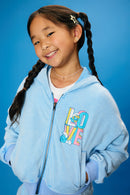 GS0046 Blue Smurfs Love You Large Graphic Garment Washed Hoodie Front