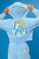 GS0046 Blue Smurfs Love You Large Graphic Garment Washed Hoodie Back