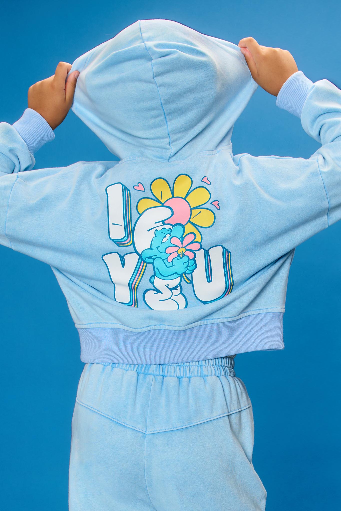 Smurfs Love You Large Graphic Garment Washed Hoodie
