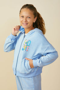 GS0046 Blue Smurfs Love You Large Graphic Garment Washed Hoodie Side