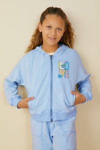 GS0046 Blue Smurfs Love You Large Graphic Garment Washed Hoodie Front 2