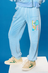 GS0047 Blue Smurfs Love You Large Graphic Garment Washed Joggers Side