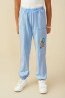 GS0047 Blue Smurfs Love You Large Graphic Garment Washed Joggers Front