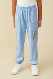 GS0047 Blue Smurfs Love You Large Graphic Garment Washed Joggers Front