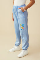 GS0047 Blue Smurfs Love You Large Graphic Garment Washed Joggers Side 2