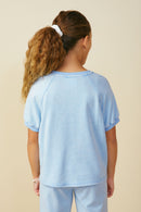 GS0049 Blue Smurfs Floral Graphic Garment Washed Raglan Top Back