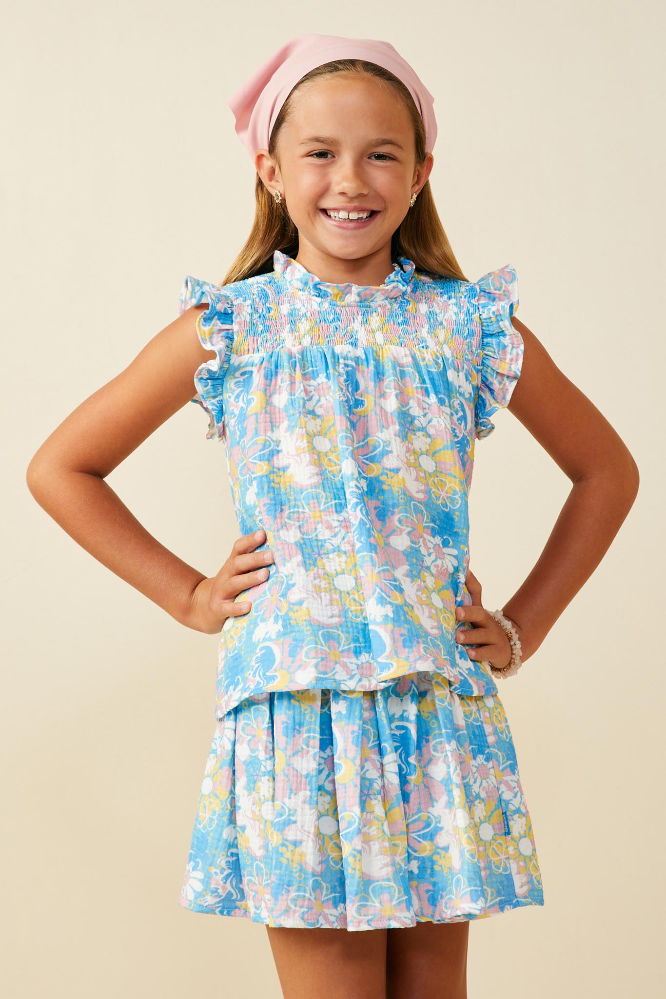 Smurfs Floral Smurf Print Smocked Ruffled Tank