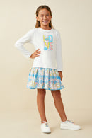 GS0052 Off White Smurfs Love Large Graphic Mix Media Dress Front